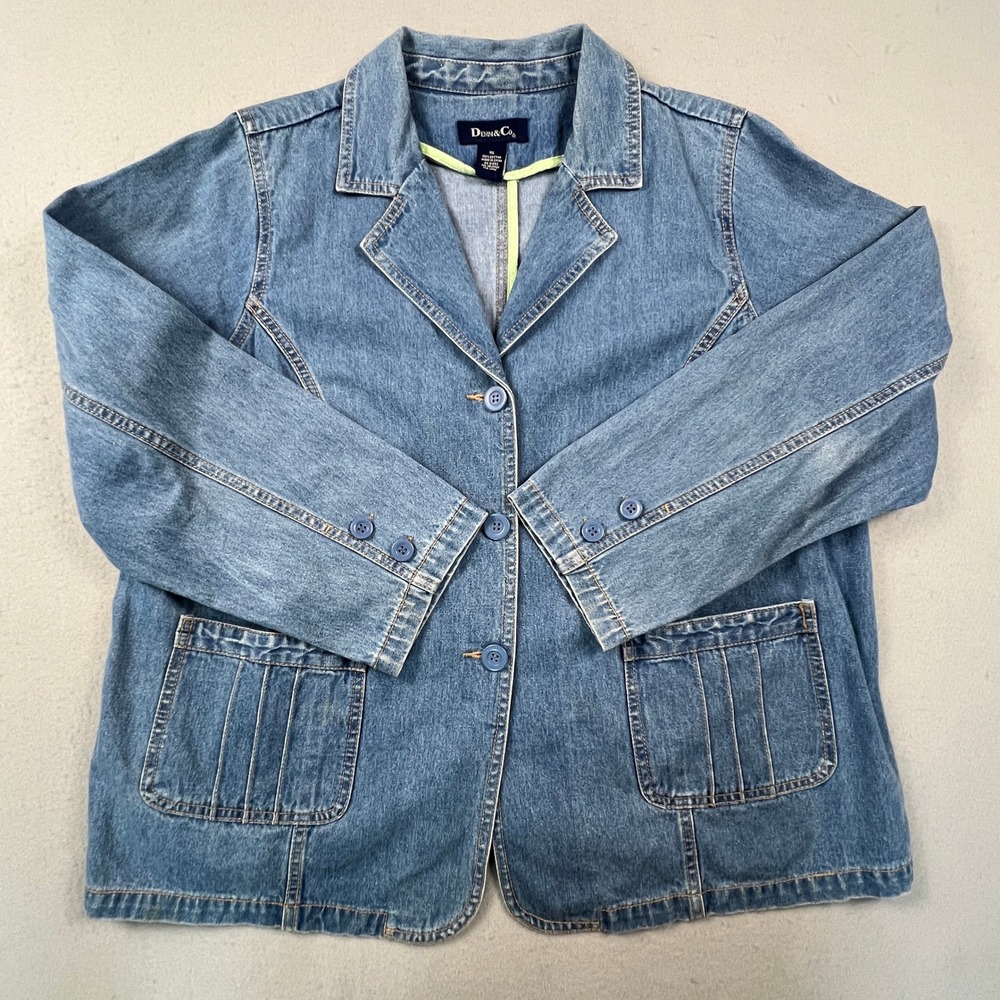 VTG Denim & Co. Blazer Jacket Womens XL Denim Cotton Casual Classic Utility Coat